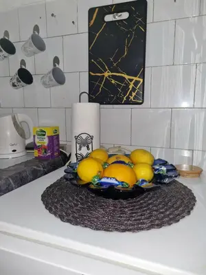 a bowl of lemons on a counter in a kitchen at Apartment Dorcol Belgrade in Belgrade