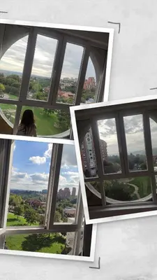 a collage of three pictures of a building with windows at Venac in Belgrade