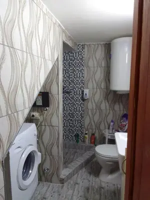 a bathroom with a toilet and a shower and a sink at Apartment Antik Belgrade in Belgrade