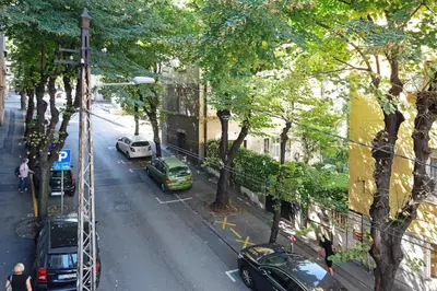 a view of a street with cars parked on the road at Apartment Paradise Exotic Star in Belgrade