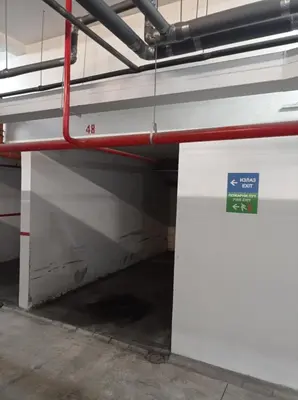 an empty shelf in a building with a sign on it at GO 2 Apartment in Belgrade