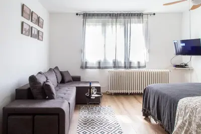 a living room with a couch and a bed at Apartman Nelly - Fontana in Fontana