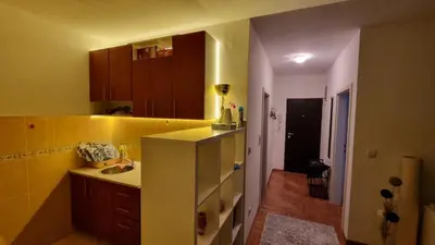 a kitchen with a counter and a sink in it at Apartman Nikola in Žarkovo
