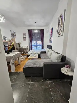 a living room with a couch and a table at Alek Place in Novi Beograd