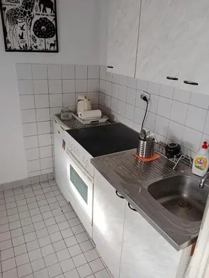 a kitchen with a sink and a counter top at Apartman 51 in Vračar (historical)