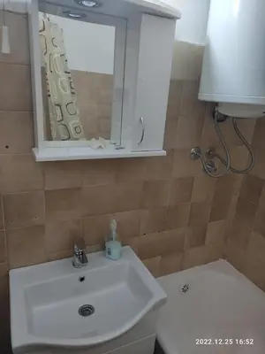 a bathroom with a sink and a mirror and a toilet at Stan na dan in Resnik