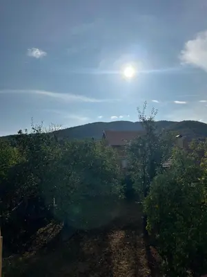 a view of the sun rising over the trees at Apartman Dunja in Arandjelovac