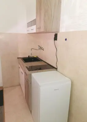 a small kitchen with a sink and a refrigerator at Gorila 1 in Voždovac