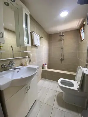 a bathroom with a sink and a toilet and a tub at Apartman17 in Belgrade