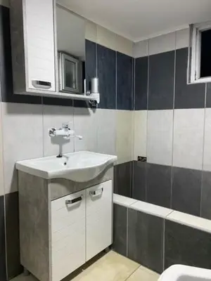 a bathroom with a sink and a bath tub at Apartman17 in Belgrade