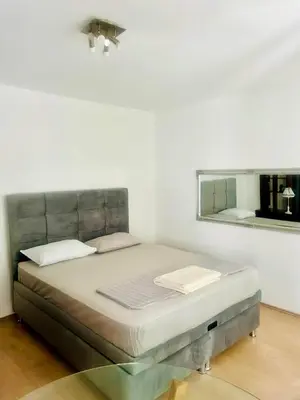a bed in a room with a mirror on the wall at Dorcol hideaway in Belgrade