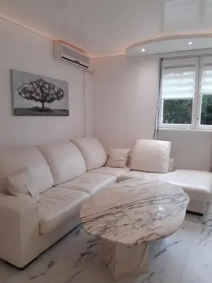 a living room with a white couch and a table at Brdo lux in Belgrade