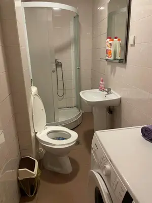 a bathroom with a toilet and a shower and a sink at Journey Home in Belgrade