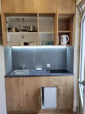 a kitchen with a sink and a counter top at Centar 2 in Belgrade