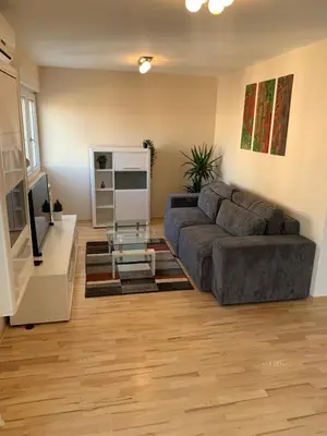 a living room with a couch and a tv at Vanja's place in Belgrade