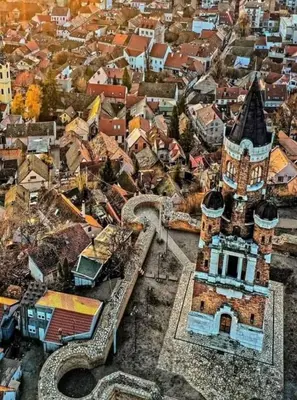 an aerial view of a city with a tower at Katera in Belgrade