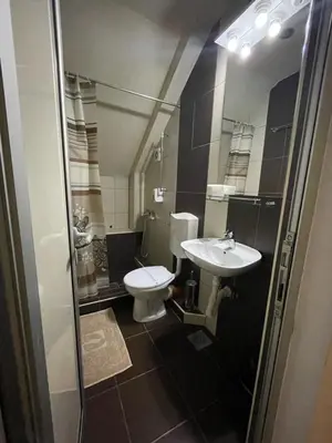 a small bathroom with a toilet and a sink at Hotel Villa Sarto in Belgrade