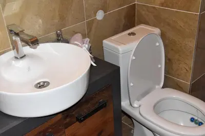 a bathroom with a sink and a toilet at Tiffany Belgrade apartment in Belgrade
