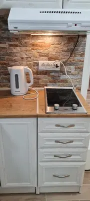 a kitchen with a counter top with a appliance at JULIJA apartment in Belgrade
