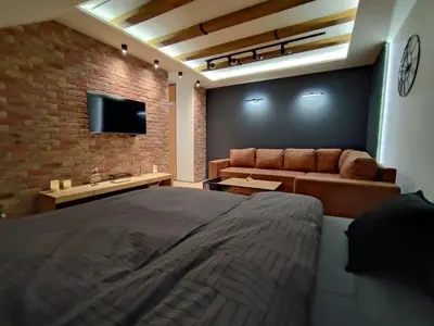 a bedroom with a large bed and a couch at Blackwood Hill in Belgrade