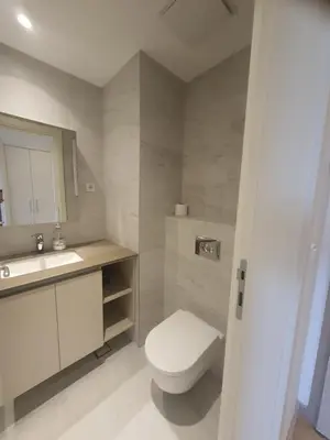 a bathroom with a white toilet and a sink at Belgrade Waterfront Lux Apartment in Belgrade