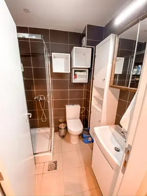 a small bathroom with a toilet and a sink at Apartman DM in Zvezdara