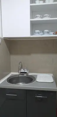 a kitchen counter with a sink in a kitchen at Apartman Marina Aranđelovac in Arandjelovac