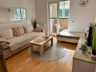 a living room with a couch and a coffee table at Apartman - Hani in Rakovica