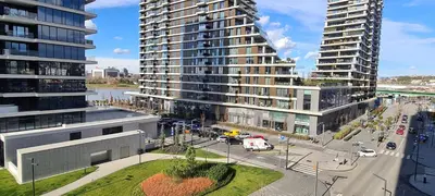 an aerial view of a city with tall buildings at Premium Studio Apartment - Belgrade Waterfront in Sajmište
