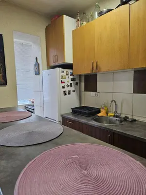 a kitchen with a sink and a refrigerator at The Traveling Theater in Belgrade