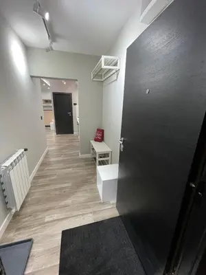 a hallway with a black door in a room at Alisa Novi Beograd in Bežanija