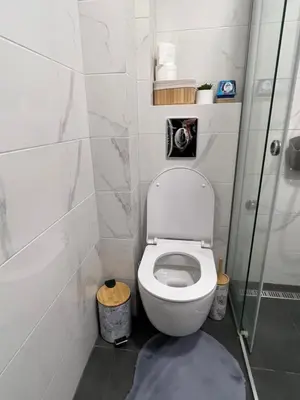 a small bathroom with a toilet and a shower at Delete 8 in Novi Grad
