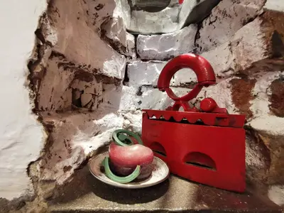 a red cup and a plate with an apple on it at Hidden Gem on Prime Location in Belgrade