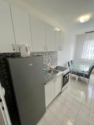 a kitchen with a refrigerator and a sink and a table at Marina2 in Belgrade