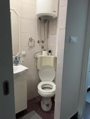 a small bathroom with a toilet and a sink at Apartman Lena in Belgrade