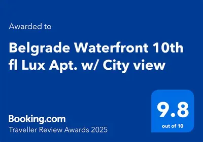 a screenshot of a cell phone with the text advanced to belgrade waterfront at Belgrade Waterfront 10th fl Lux Apt. w/ City view in Belgrade