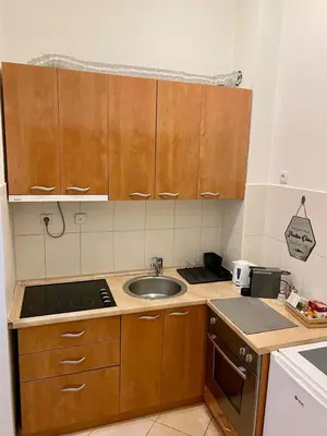 a kitchen with a sink and a counter top at Apartment ARENA 28 in Belgrade