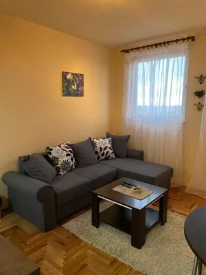 a living room with a couch and a coffee table at Apartman Helena in Lazarevac