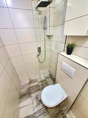 a bathroom with a toilet and a shower at GENIUS APARTMENT in Belgrade