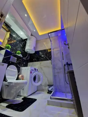 a bathroom with a toilet and a walk in shower at AT Mirror in Voždovac