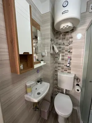 a bathroom with a toilet and a sink at The Old Town House in Belgrade