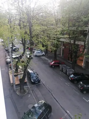 an aerial view of a parking lot with cars parked at Belgrade apartment Skadarlija II in Belgrade