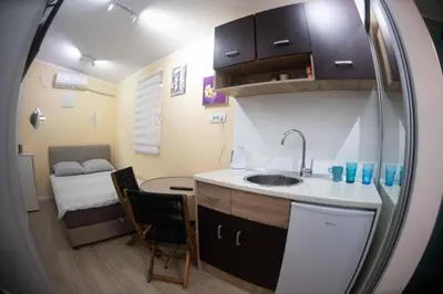 a small kitchen with a sink and a refrigerator at House of Vracar 2 in Dušanovac (historical)