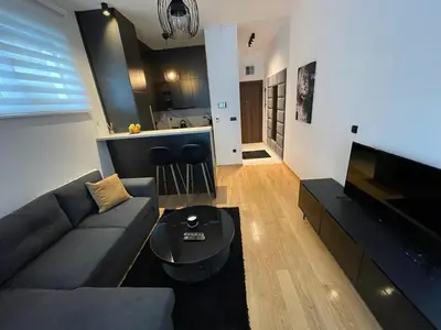 a living room with a couch and a table at LL65 Apartments Vracar in Belgrade