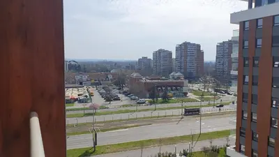 a view of a city street from a building at Happy Corner New Belgrade in Novi Beograd