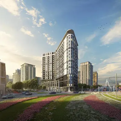 a rendering of a tall building in a city at Apartman Grand BW in Belgrade