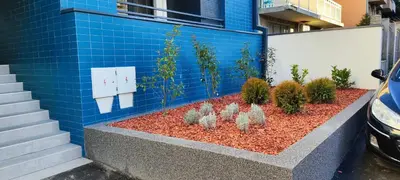 a blue tiled wall with plants in a garden at Zvezdara blue star in Zvezdara