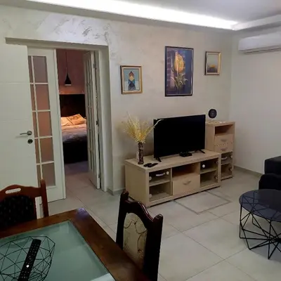 a living room with a television on a table at Jelena in Vračar (historical)