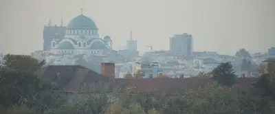 a view of a city with buildings in the background at Hotel Srbija-FREE PARKING in Belgrade