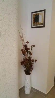 a white vase with a plant in a corner at Zone Dedinje in Dedinje